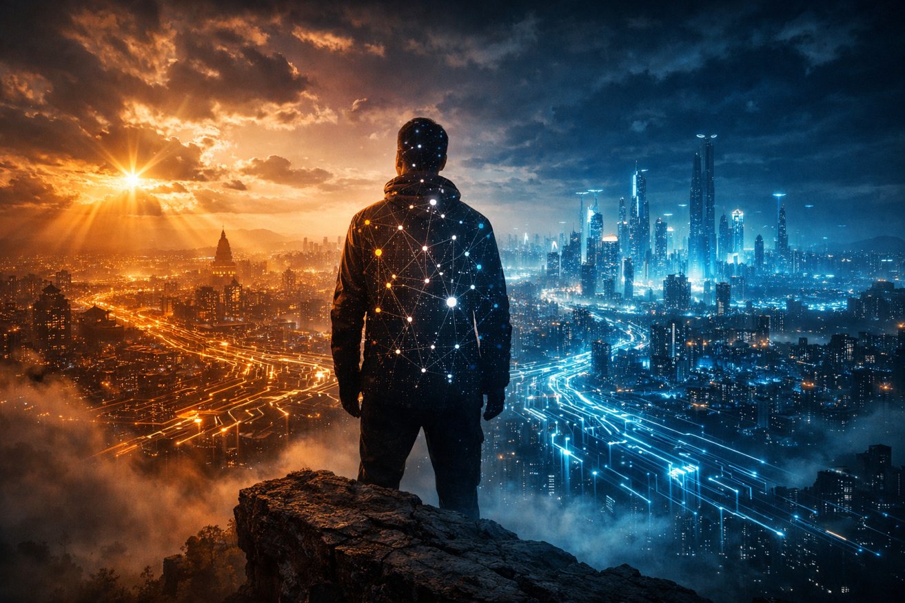 Visionary overlooking the future city