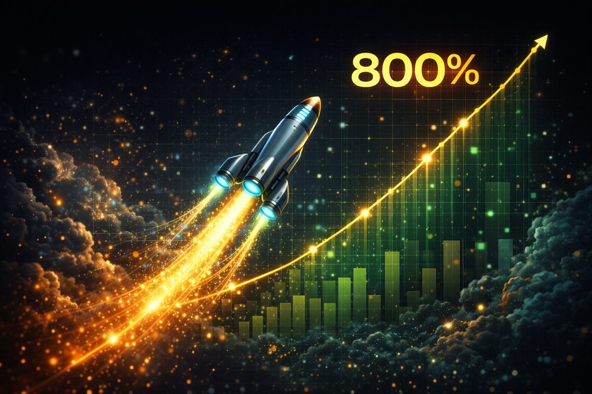 800% Growth - Rocket trajectory through data